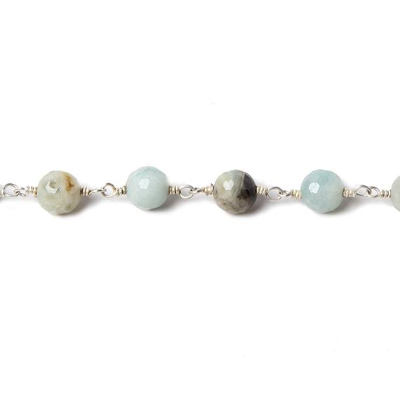 6mm MultiColor Amazonite faceted round Silver chain by the foot 26 pcs - Beadsofcambay.com