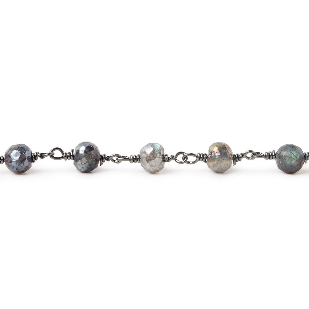 6mm Mystic Labradorite faceted round Black Gold plated Chain by the foot 24 pcs - Beadsofcambay.com