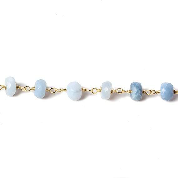 6mm Owyhee Denim Blue Opal faceted rondelle Gold Chain by the foot 30 pcs - Beadsofcambay.com