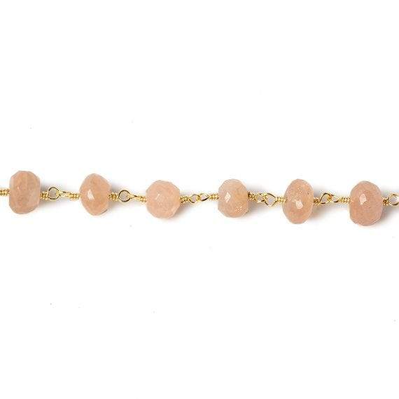 6mm Peach Moonstone faceted rondelle Gold Chain by the foot 30 pcs - Beadsofcambay.com