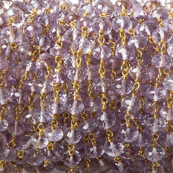 6mm Pink Amethyst faceted rondelle Vermeil Chain by the foot 32 pieces - Beadsofcambay.com