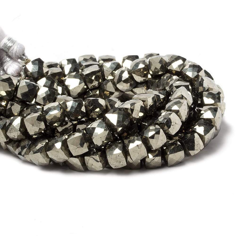 6mm Pyrite faceted cube beads 8 inch 29 pieces - Beadsofcambay.com