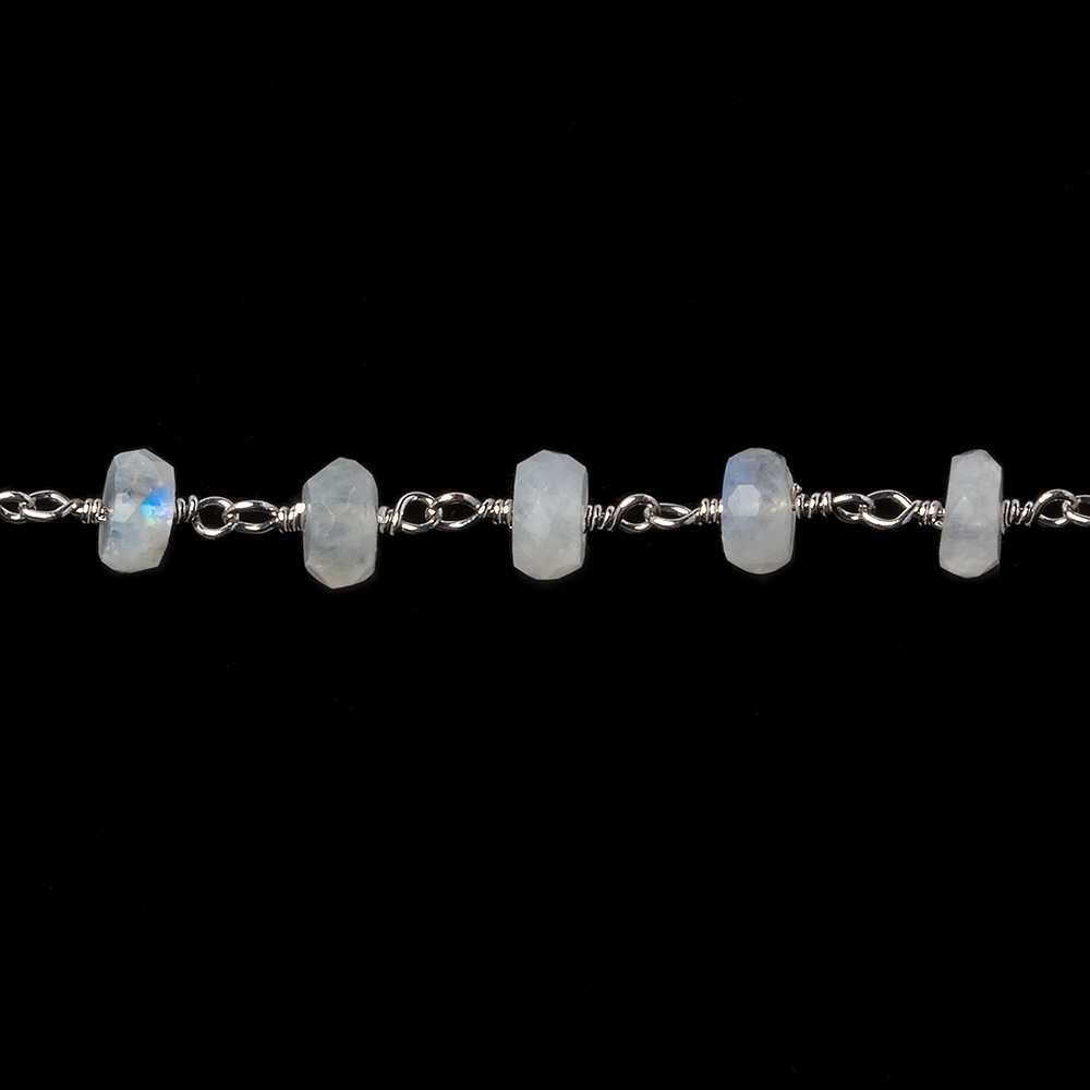 6mm Rainbow Moonstone faceted rondelle Silver Chain by the foot 30 pieces - Beadsofcambay.com