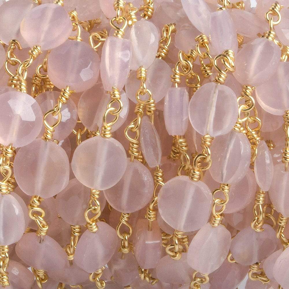 6mm Rose Chalcedony faceted coin Gold plated Chain by the foot 25 pieces - Beadsofcambay.com