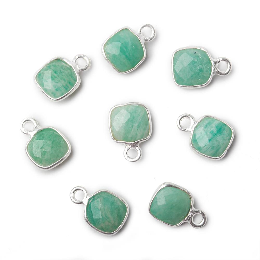 6mm Silver Bezeled Amazonite faceted pillow pendants Set of 4 pieces - Beadsofcambay.com