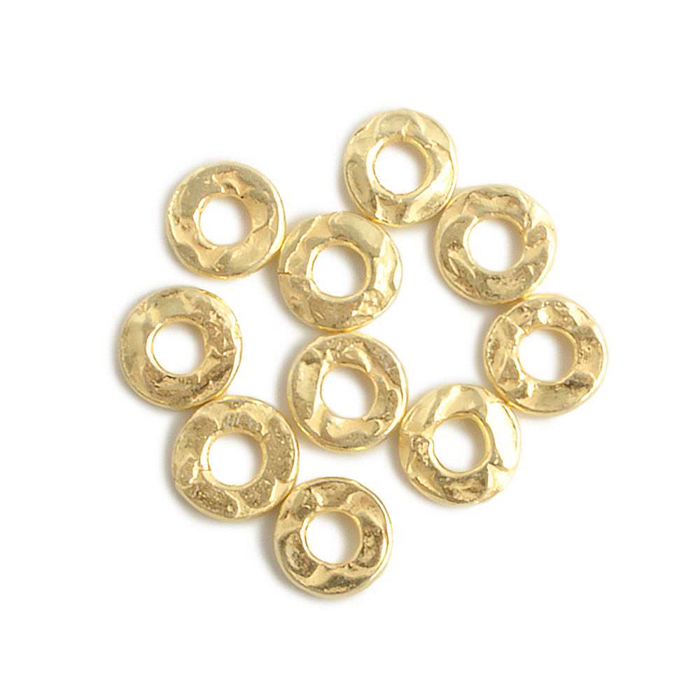 6mm Vermeil Hammered Jump Ring Connector 2.5mm ID Set of 10 pieces - Beadsofcambay.com