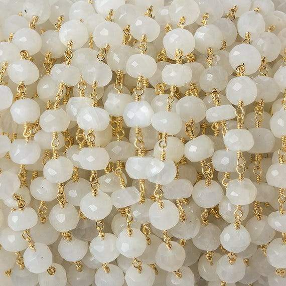 6mm White Moonstone faceted rondelle Gold Chain by the foot 30 pcs - Beadsofcambay.com