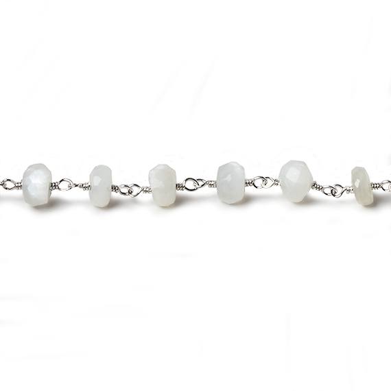 6mm White Moonstone faceted rondelle Silver Chain by the foot 30 pcs - Beadsofcambay.com