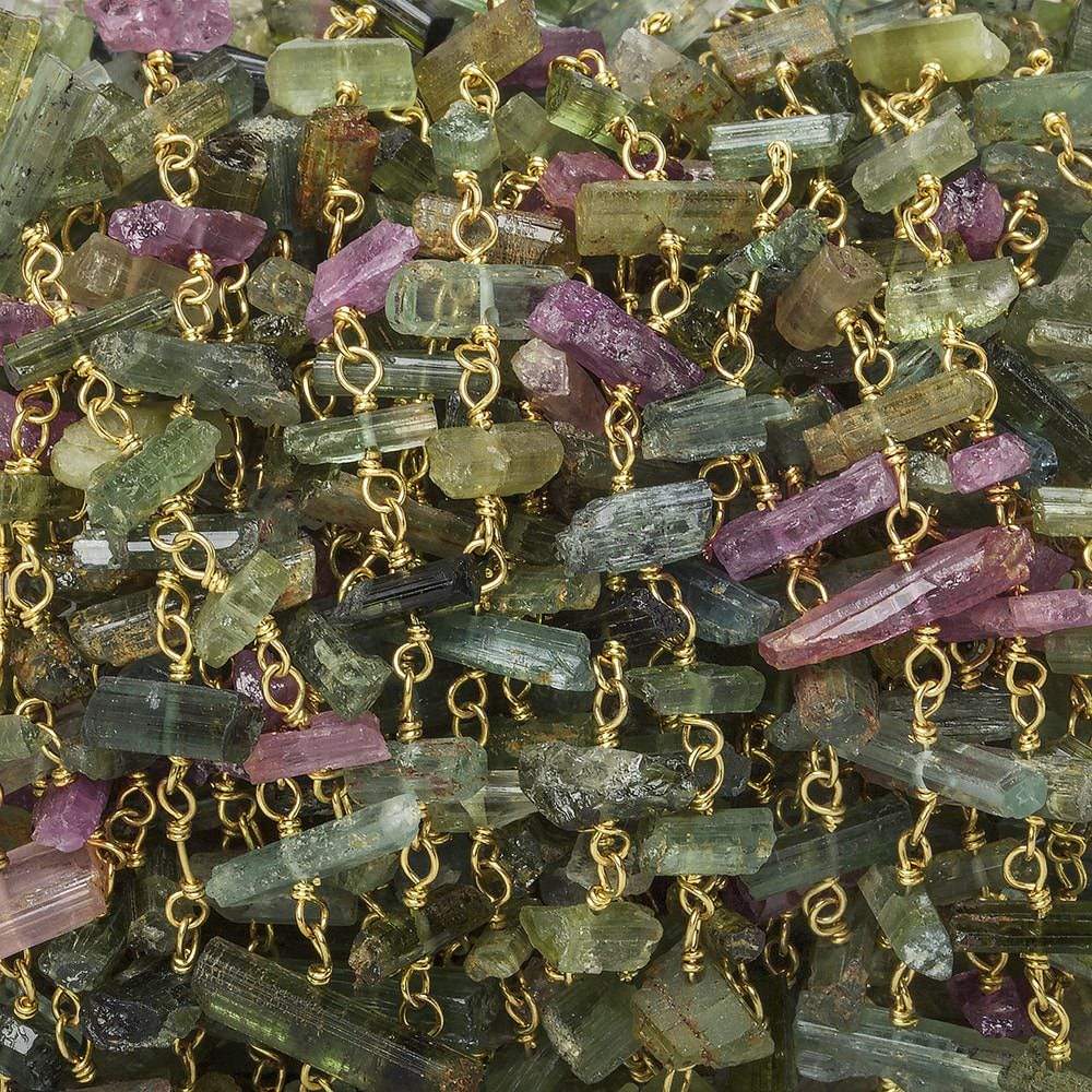 6x3-8x3mm Multi Color Tourmaline Natural Crystal Vermeil Chain by the foot 44 pcs - Beadsofcambay.com