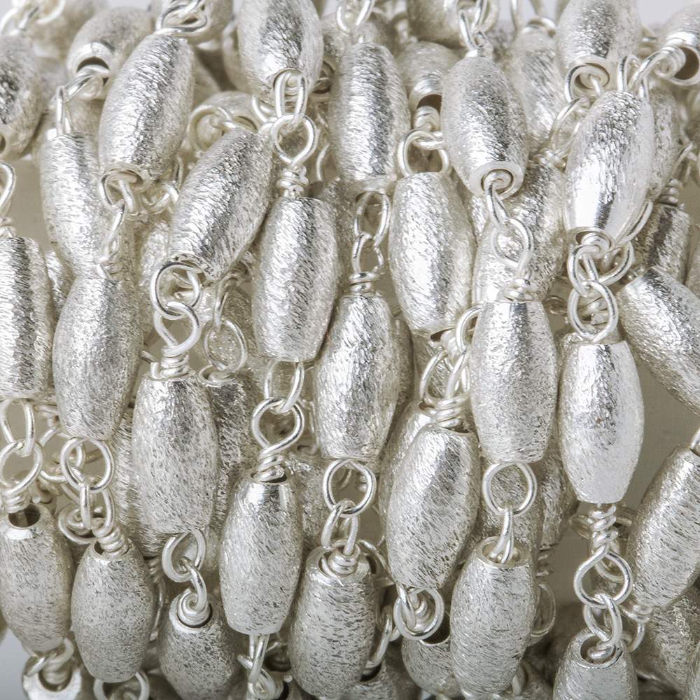 6x3mm Silver plated Brushed Rice Silver plated Chain by the foot - Beadsofcambay.com