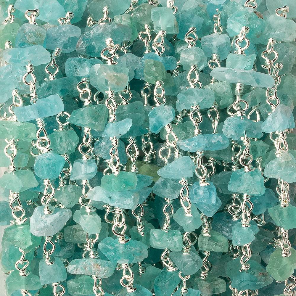 6x4-11x5mm Matte Pool Blue Apatite Chips Silver plated Chain by the foot 32 pieces - Beadsofcambay.com