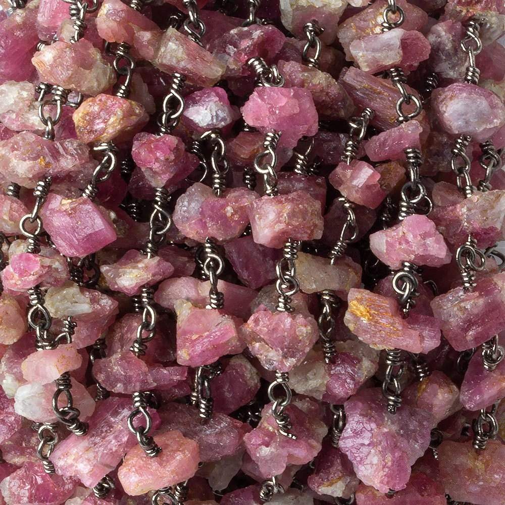 6x4-13x10mm Matte Pink Tourmaline Chips Black Gold plated Chain by the foot 28 pieces - Beadsofcambay.com