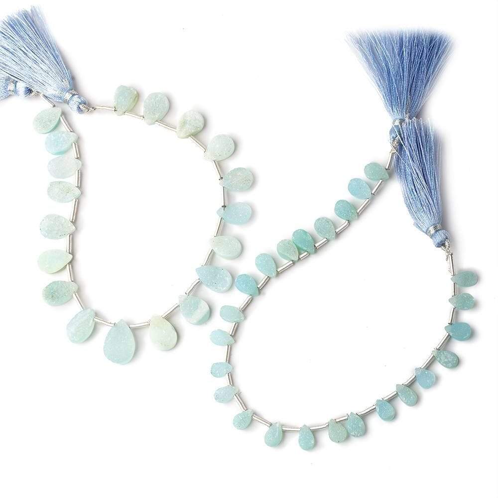 6x4-14x9mm Aqua Blue Drusy Agate Pear Bead Set of 2 strands 43 pieces - Beadsofcambay.com