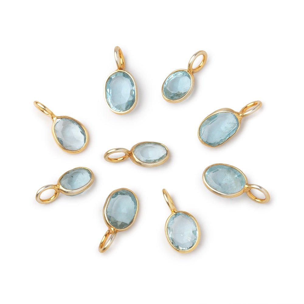 6x4-7x5mm Vermeil Bezel Aquamarine Rose Cut Oval Pendant 1 piece - Beadsofcambay.com