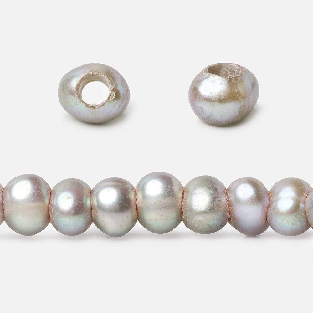 6x4mm Warm Silver 2.5mm Large Hole Off Round Pearl 15 inch 88 pieces - Beadsofcambay.com