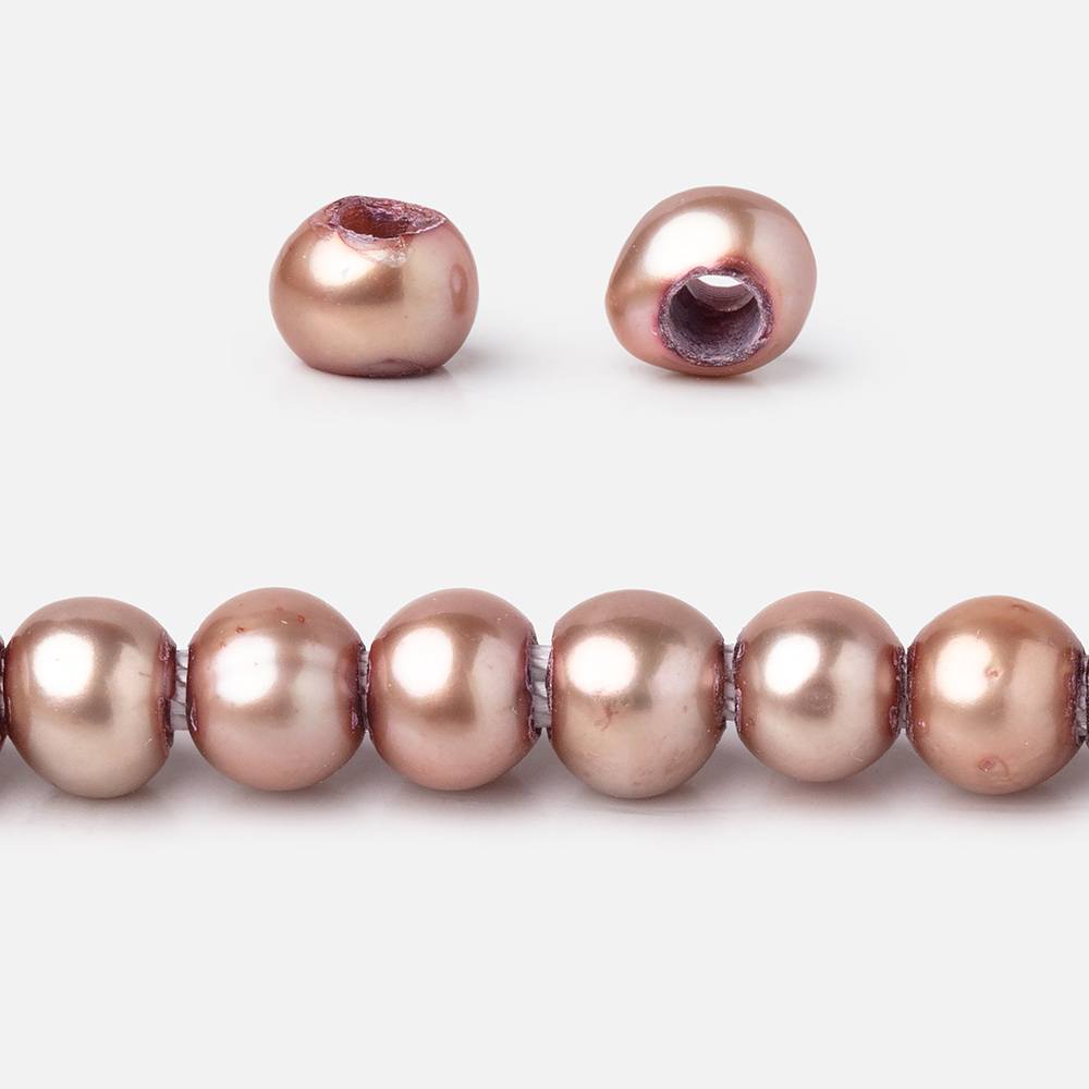 6x5-7x5mm Rose Champagne Off Round Large Hole Freshwater Pearl 15 inch 75 pieces - Beadsofcambay.com