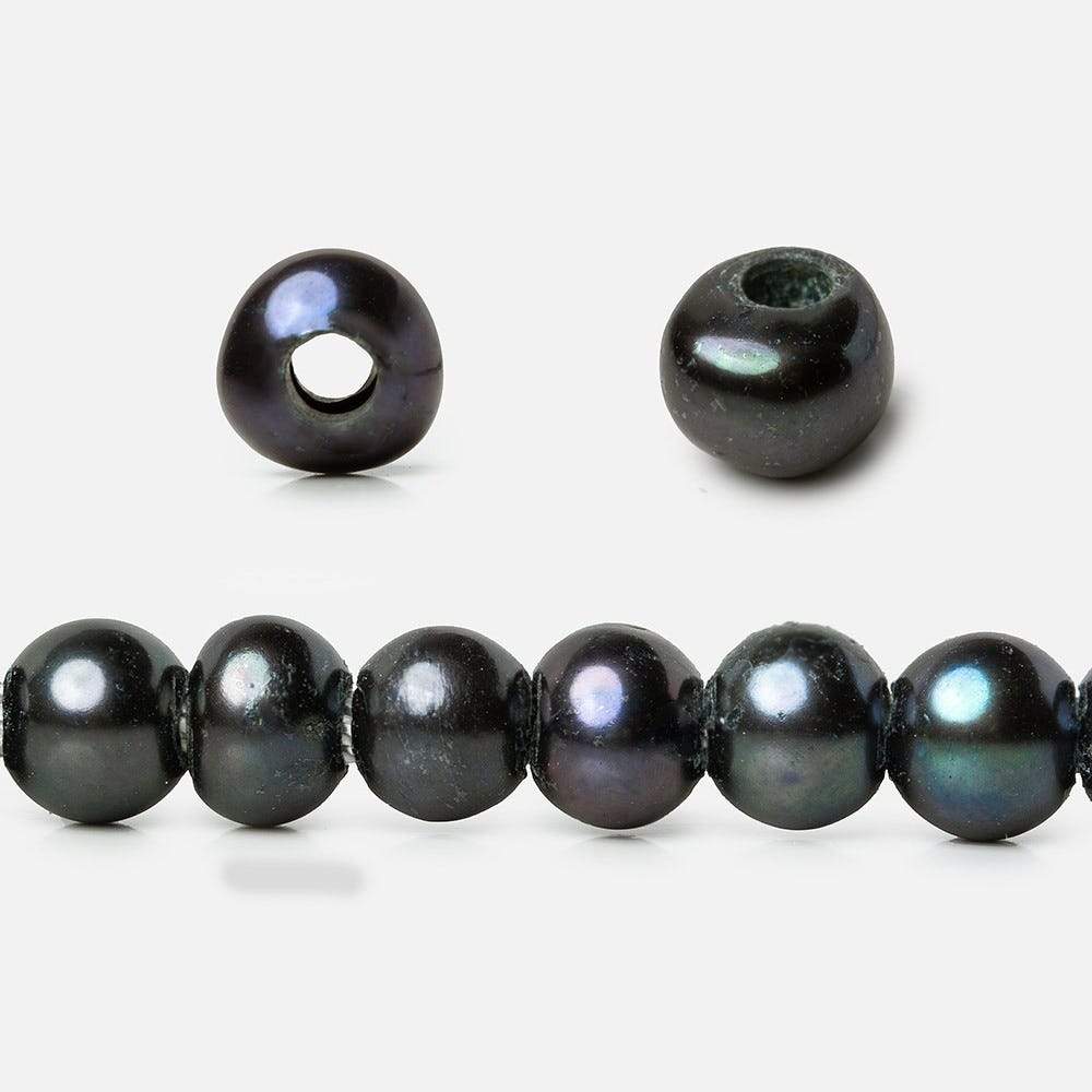 6x5-7x6mm Dark Navy Silver Off Round 2.5mm Large Hole Freshwater Pearl 75 pcs - Beadsofcambay.com