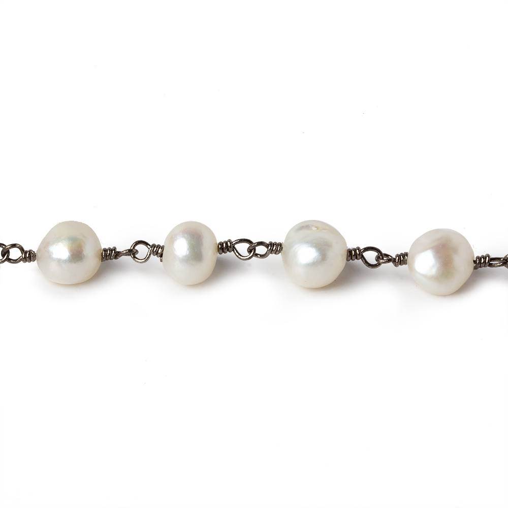 6x5-7x6mm Off White Baroque Pearl Black Gold plated Chain by the foot 25 pcs - Beadsofcambay.com