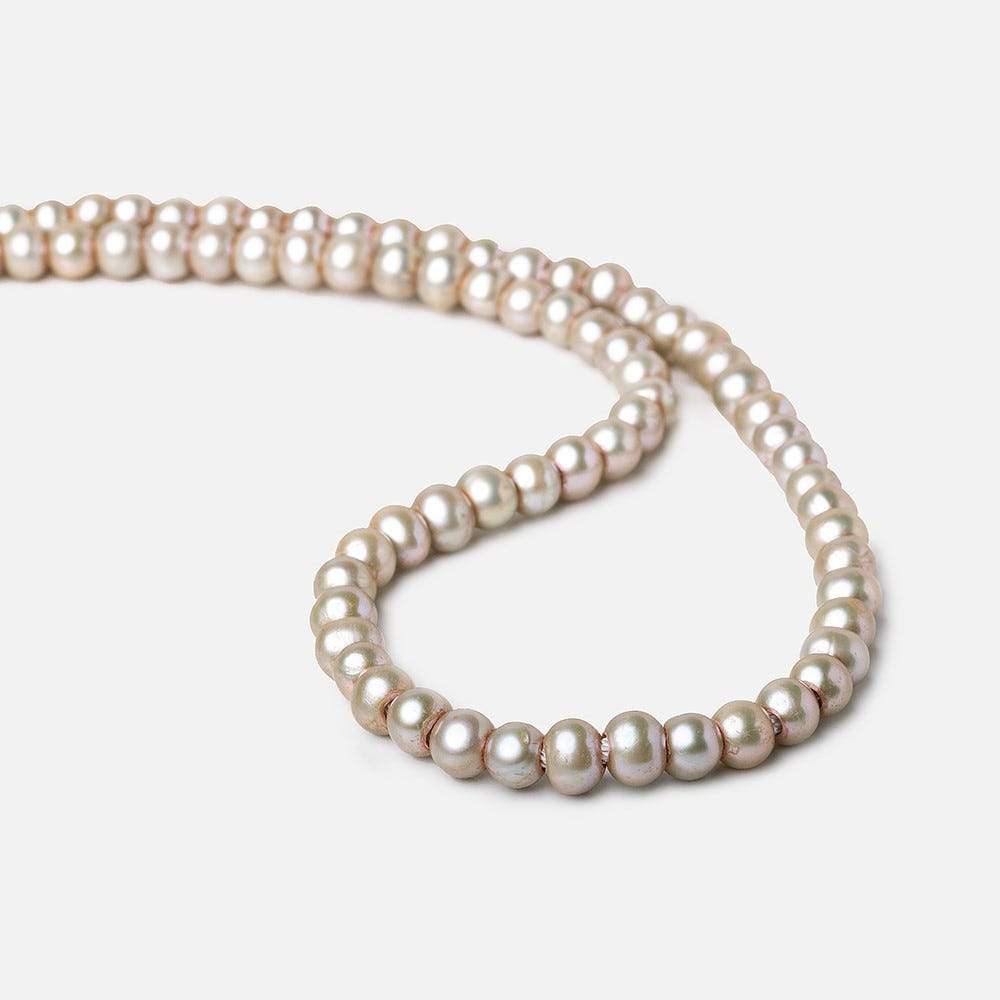 6x5-7x6mm Venetian Silver Off Round 2.5mm Large Hole Freshwater Pearl 75 pieces - Beadsofcambay.com