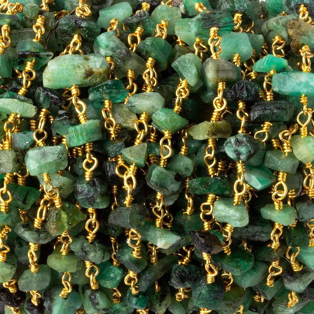 6x5-8x4mm Matte Emerald Chips Gold plated Chain by the foot 34 pieces - Beadsofcambay.com