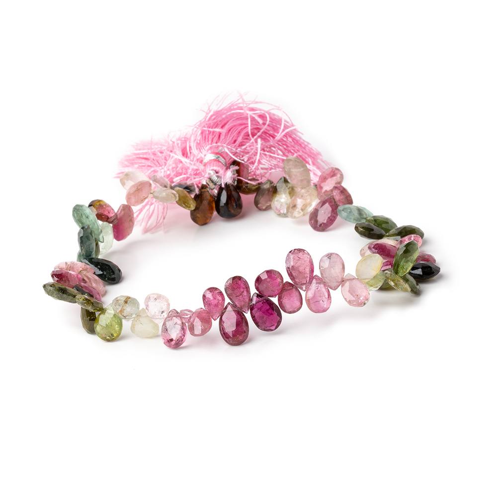 6x5-9x7mm Multi Color Tourmaline Faceted Pear Beads 8.5 inch 66 pieces - Beadsofcambay.com