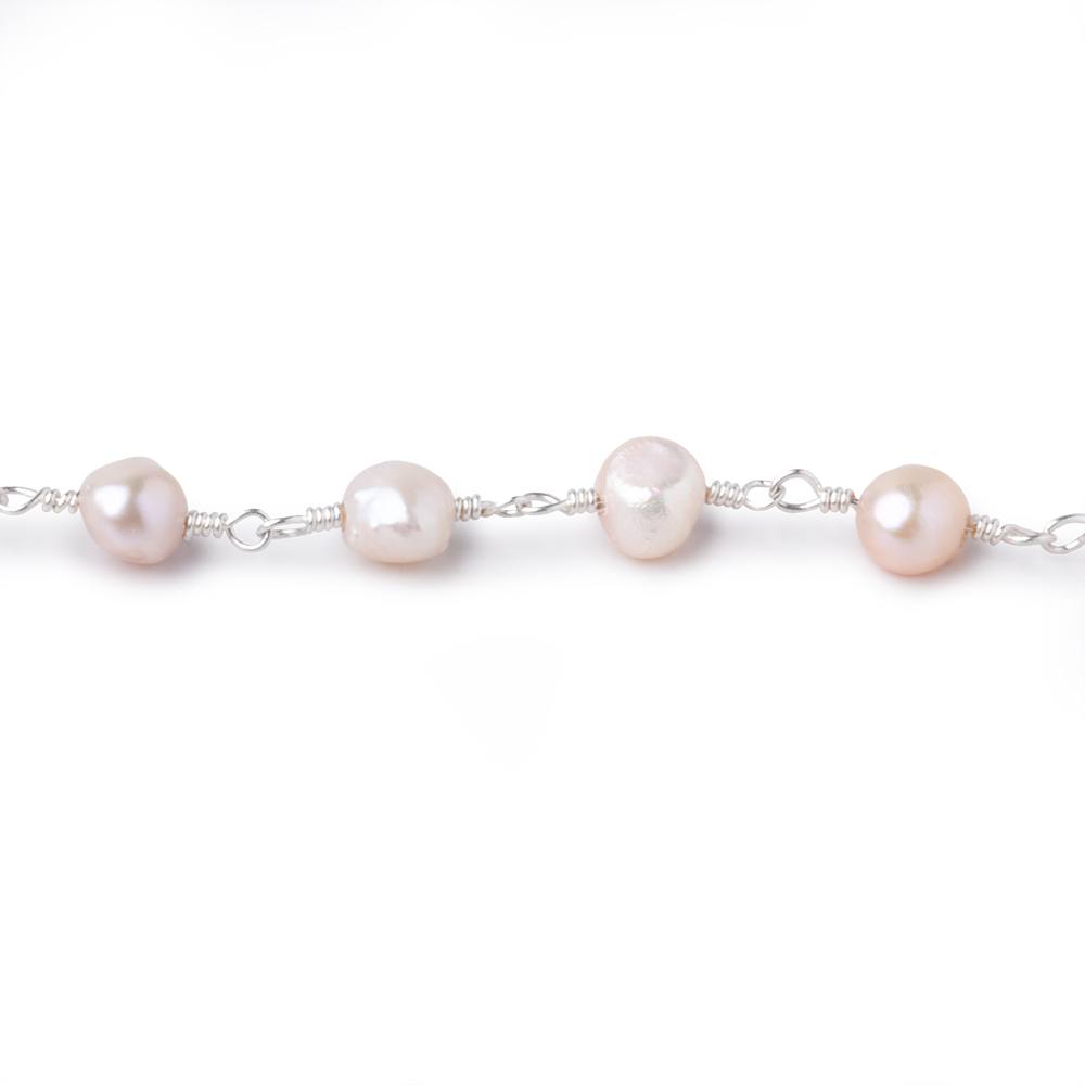 6x5mm Ballet Pink Side Drill Baroque Pearls on Silver Plated Chain - Beadsofcambay.com