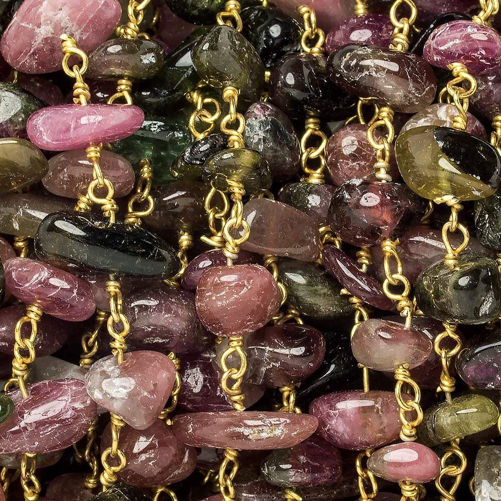 6x6-10x7mm Multi Color Tourmaline center drill plain nugget Vermeil Chain by the foot 29 pieces - Beadsofcambay.com