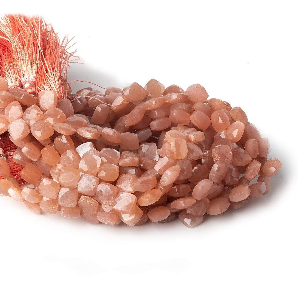 6x6-6.5x6.5mm Dark Angel Skin Peach Moonstone faceted pillow beads 7.5 inch 50 pieces A - Beadsofcambay.com