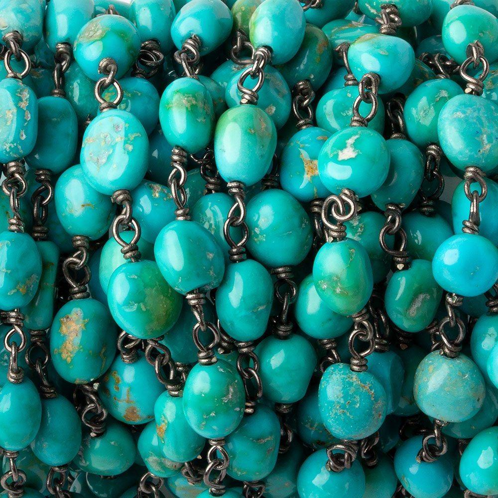 6x6-8x6mm Turquoise tumbled nugget Black Gold plated .925 Silver chain by the foot 24 pcs - Beadsofcambay.com