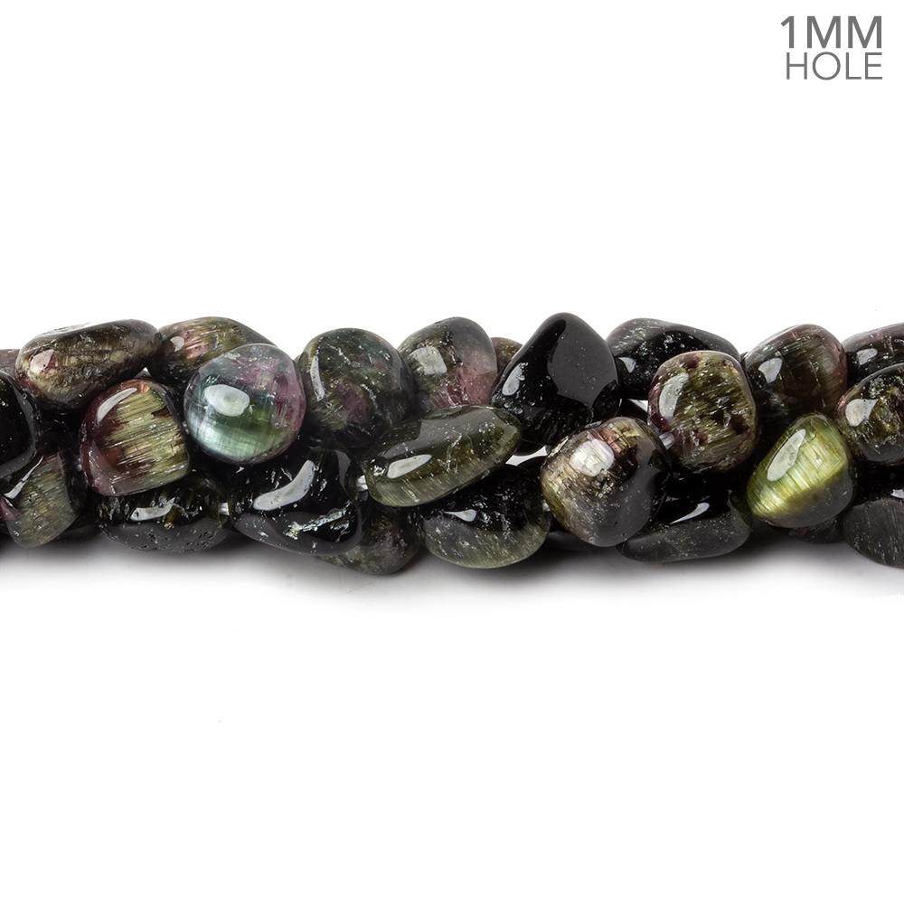 6x6-9x7mm Cat's Eye Tourmaline 1mm large hole plain nuggets 16 inch 45 beads - Beadsofcambay.com