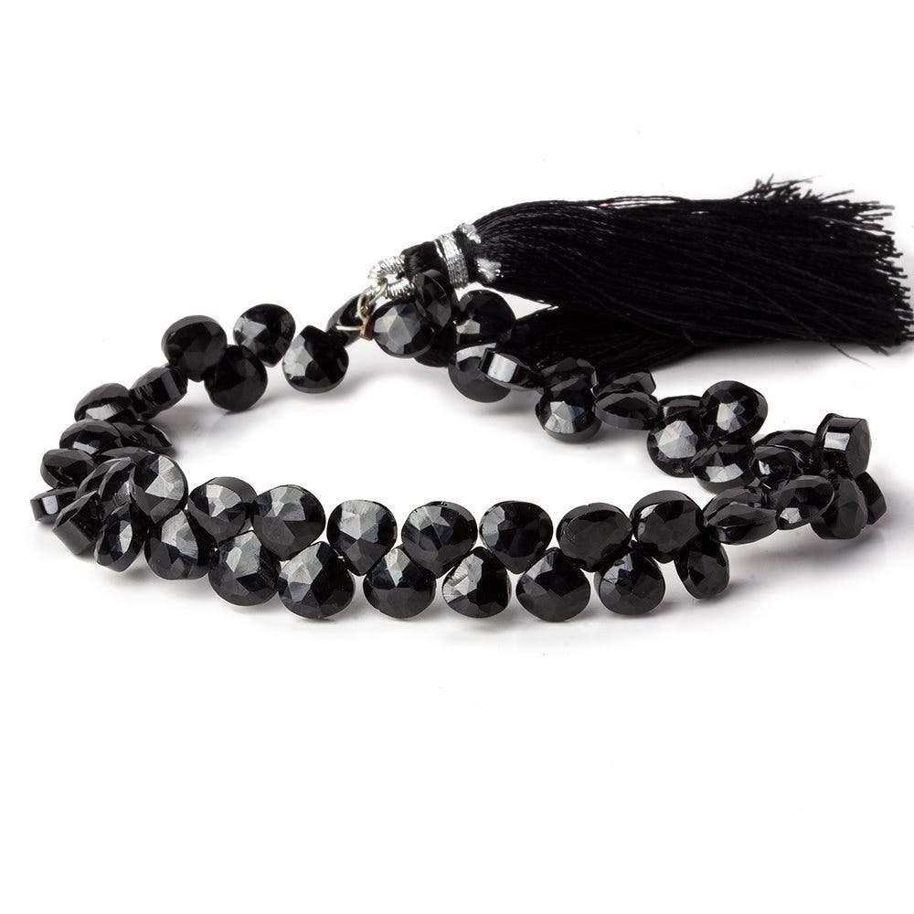 6x6mm Black Spinel faceted hearts 8 inch 55 beads - Beadsofcambay.com