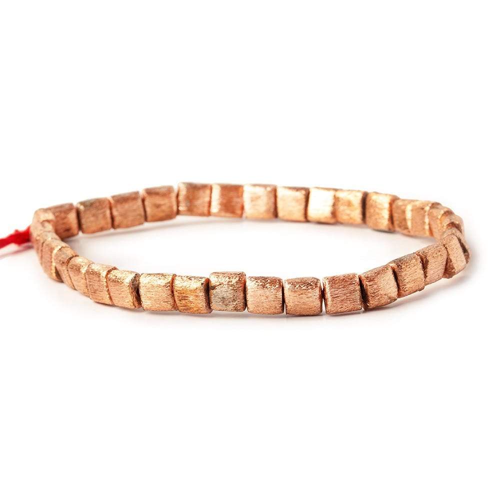 6x6x4mm Copper Flat Brushed Square 8 inches 32pcs/strand - Beadsofcambay.com