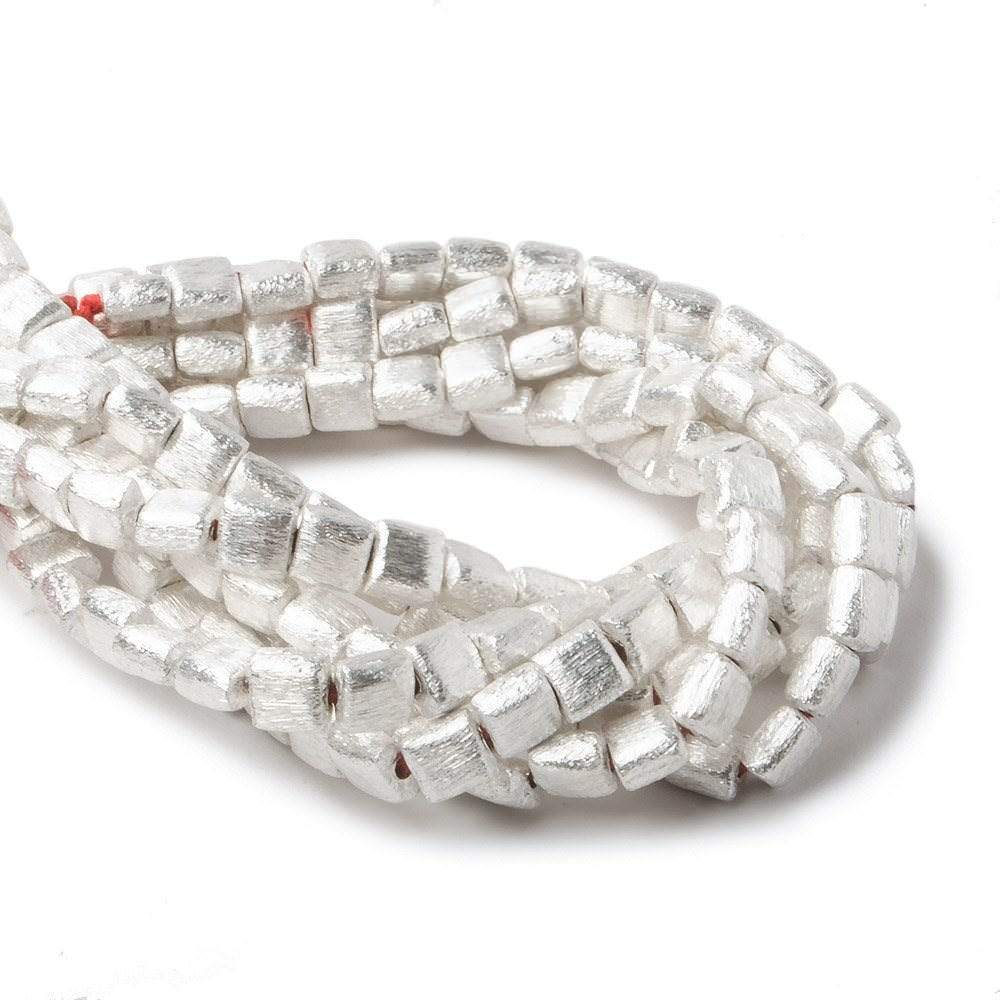 6mm Silver plated Brushed Square Beads 8 inch 32 pieces - Beadsofcambay.com