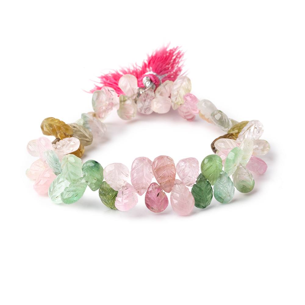 7-10mm Afghani Tourmaline Carved Pear Beads 7.5 inch 57 pieces AA - Beadsofcambay.com