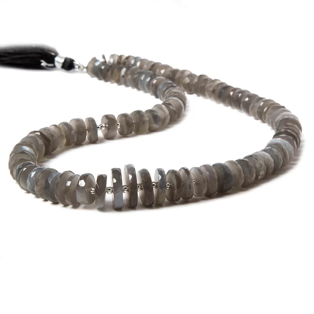 7-11.5mm Platinum Grey Moonstone faceted heshi beads 16 inch 92 pieces - Beadsofcambay.com