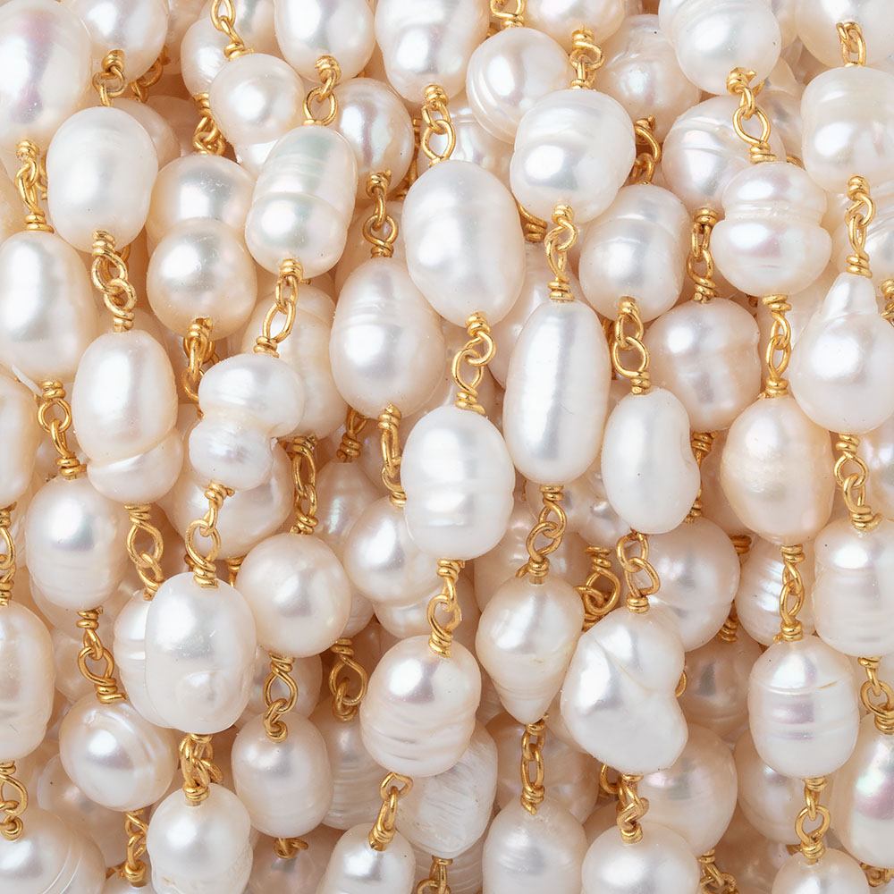 7-11mm Cream Baroque Pearls on Vermeil Chain - Beadsofcambay.com