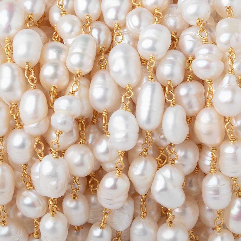 7-11mm Cream Baroque Pearls on Vermeil Chain - Beadsofcambay.com