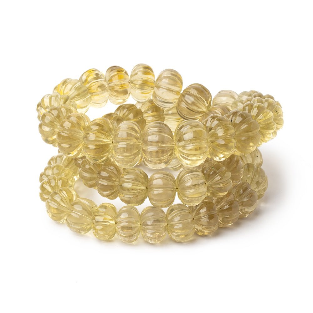 7-12.5mm Lemon Quartz Hand Carved Melon Rondelles 17 inch 59 Beads AA - Beadsofcambay.com