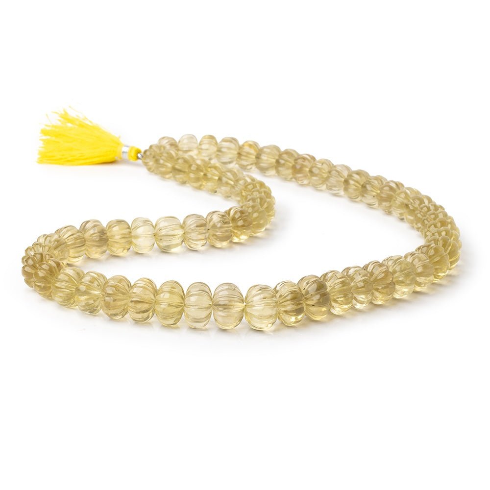 7-12.5mm Lemon Quartz Hand Carved Melon Rondelles 17 inch 59 Beads AA - Beadsofcambay.com