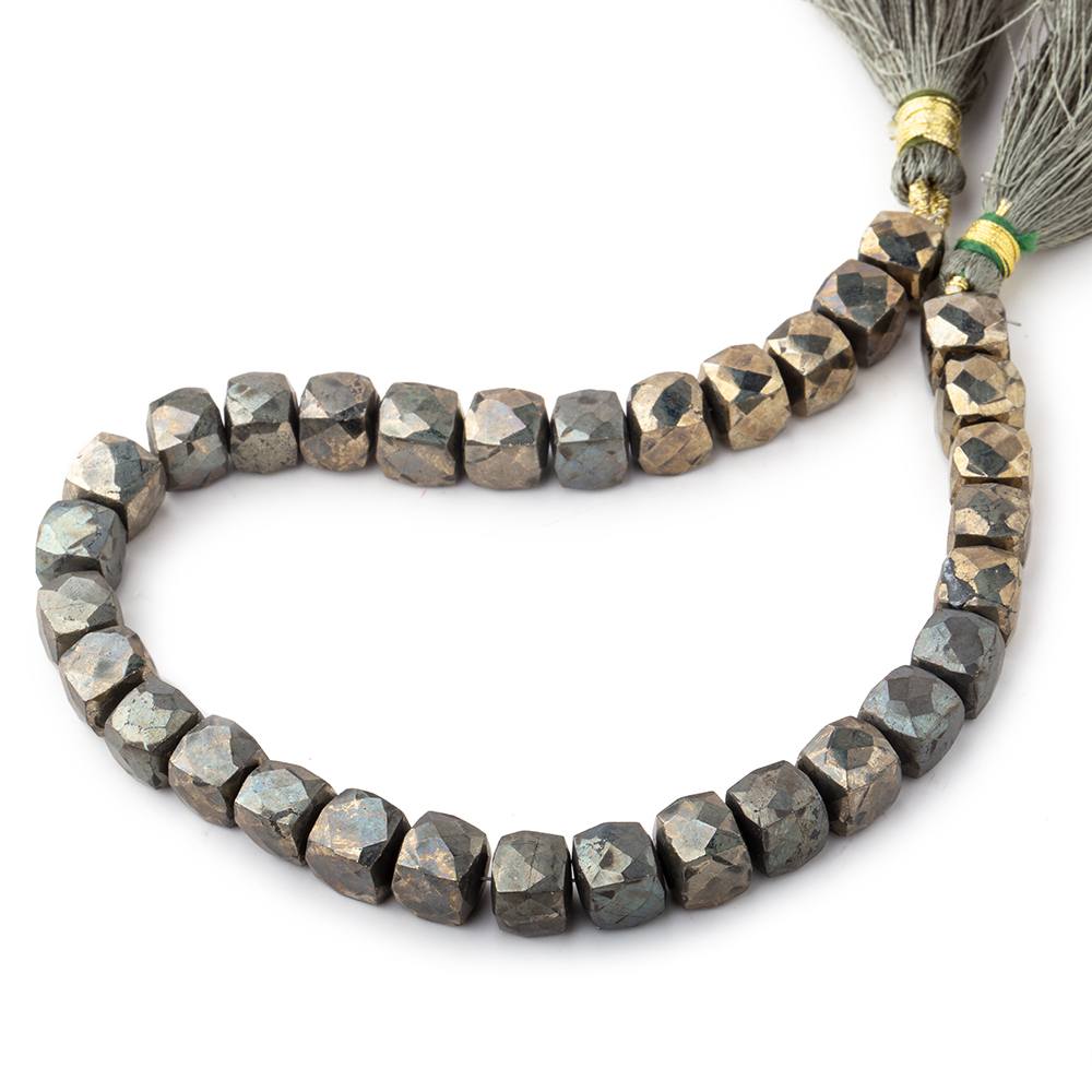 7-7.5mm Golden Pyrite Faceted Cube Beads 8 inch 33 pieces - Beadsofcambay.com