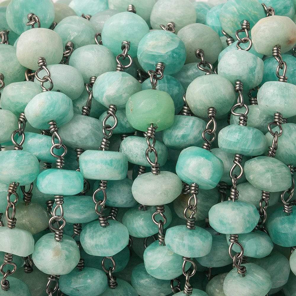 7-7.5mm Matte Amazonite plain rondelle Gold plated Chain by the foot 35 pcs - Beadsofcambay.com