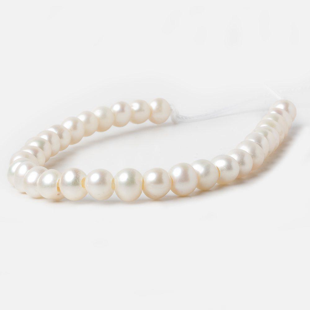 7 - 7.5mm Off White Off Round 2.5mm Large Hole Freshwater Pearl 8 inch 32 pieces - Beadsofcambay.com