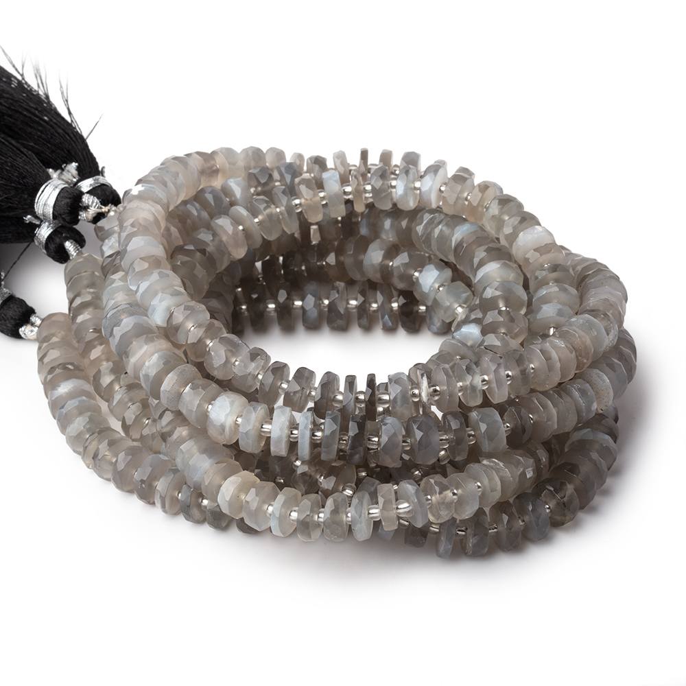 7-7.5mm Platinum Grey Moonstone Faceted Heshi Beads 16 inch 98 pieces - Beadsofcambay.com