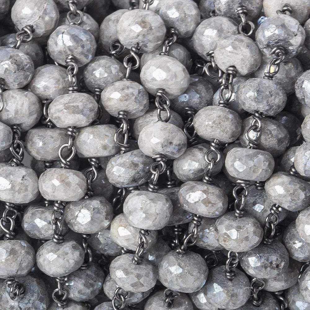 7-7.5mm Silver Mystic Quartz faceted rondelle Black Gold .925 Silver Chain by the foot 29 beads - Beadsofcambay.com