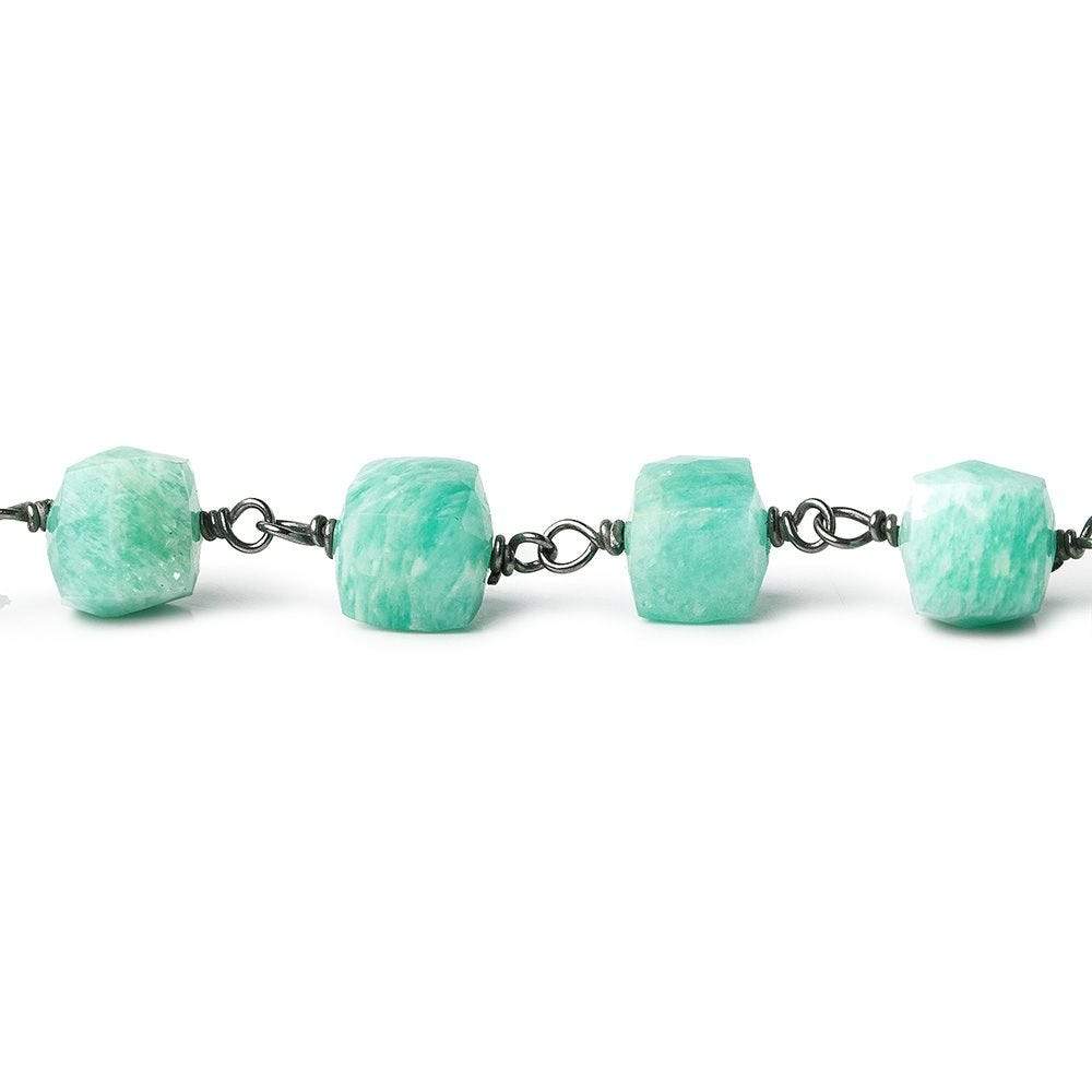 7-8mm Amazonite faceted cube Black Gold plated Silver Chain by the foot - Beadsofcambay.com