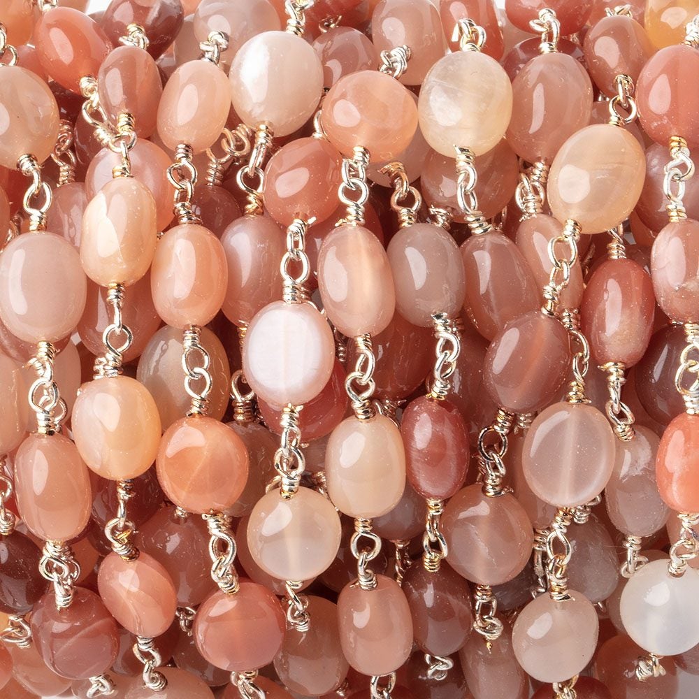 7-8mm Angel Skin Moonstone Plain Nuggets on Silver Plated Chain - Beadsofcambay.com