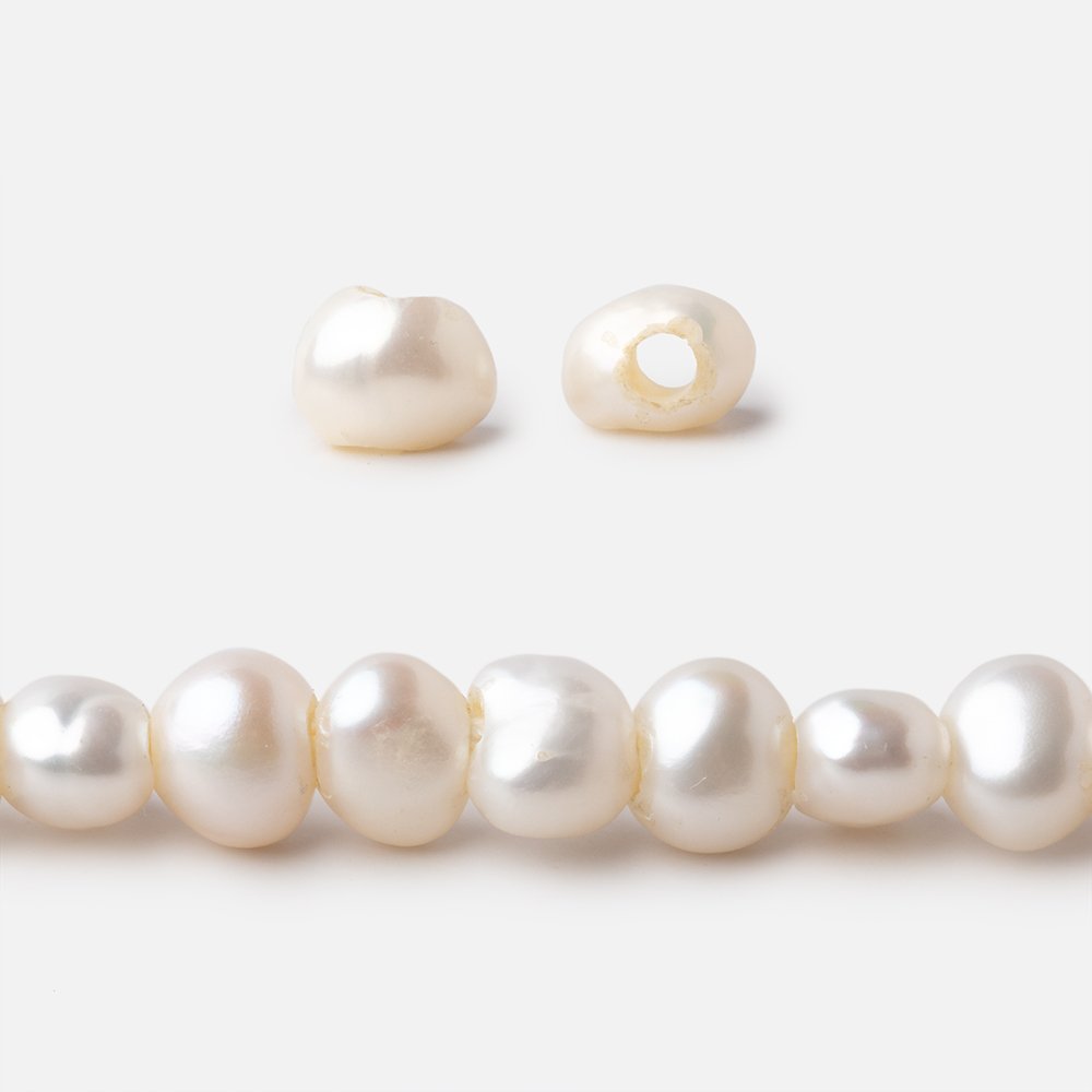 7-8mm Cream Baroque 2mm Large Hole Pearls 15 inch 63 pieces - Beadsofcambay.com