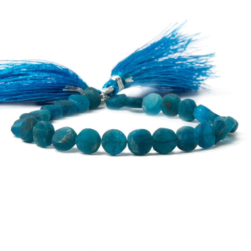 7-8mm Frosted Neon Apatite plain coin Beads 8 inch 25 pieces - Beadsofcambay.com