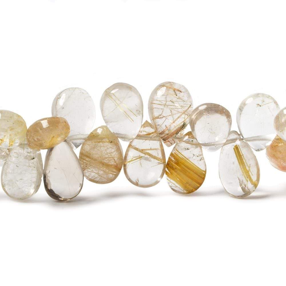 7-8mm Golden Rutilated Quartz Plain Pear Beads 8 inch 74 pieces - Beadsofcambay.com