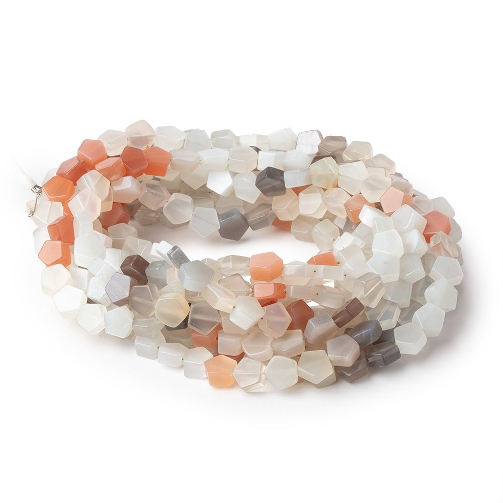 7-8mm Multi Color Moonstone Plain Pentagon Beads 18 inch 63 pieces - Beadsofcambay.com